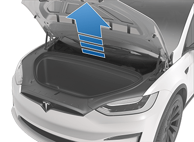 前备箱盖打开,维护板以向上箭头标示。